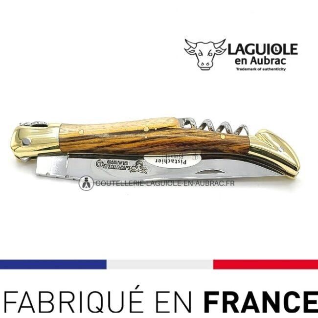 couteau avec tire bouchon laguiole manche pistachier laiton