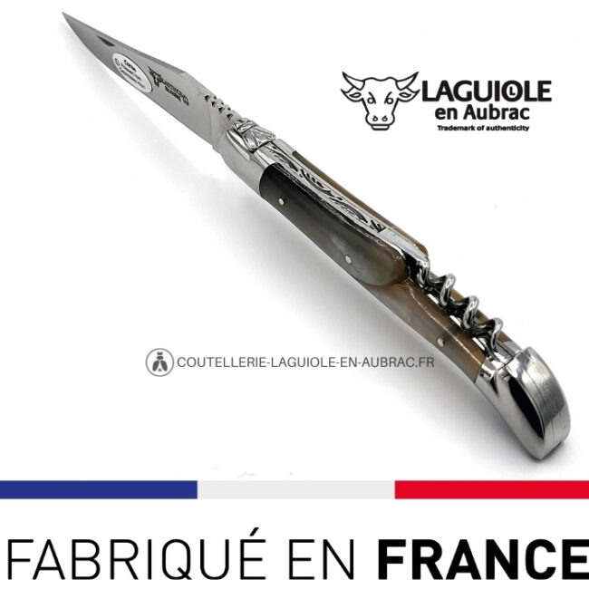 couteau de poche laguiole en aubrac avec tire bouchon en corne