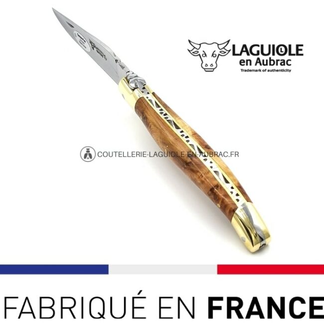 couteau de poche laguiole en genévrier mitres laiton