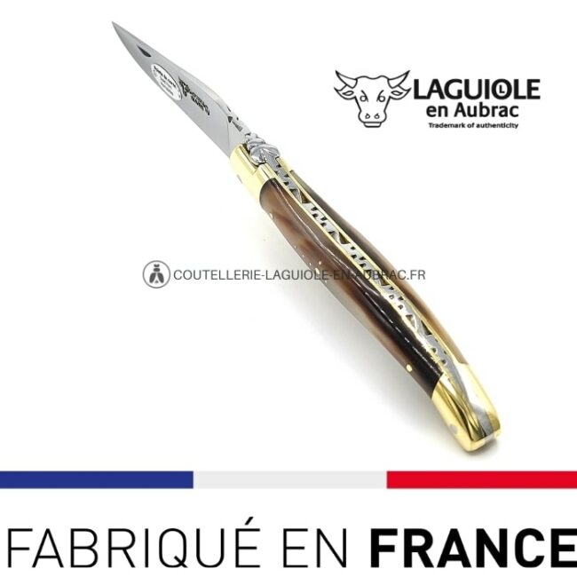 couteau de poche laguiole pointe de corne laiton