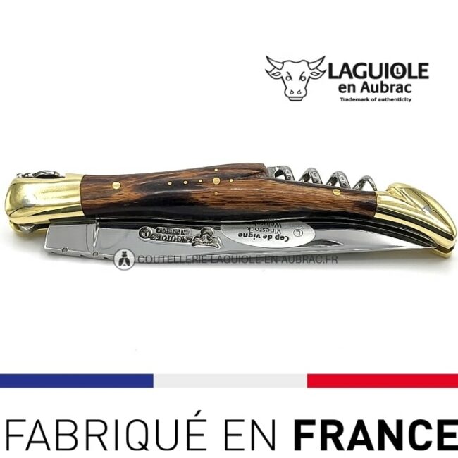 couteau laguiole avec tire bouchon manche cep de vigne laiton