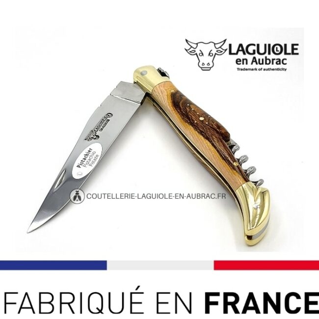 couteau laguiole avec tire bouchon pistachier mitres laiton