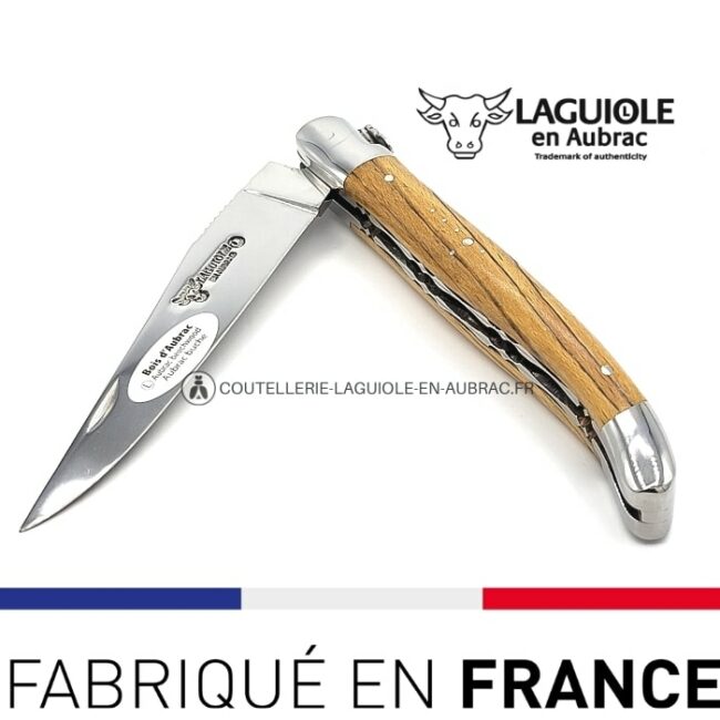 couteau laguiole double platines manche hetre aubrac brillant