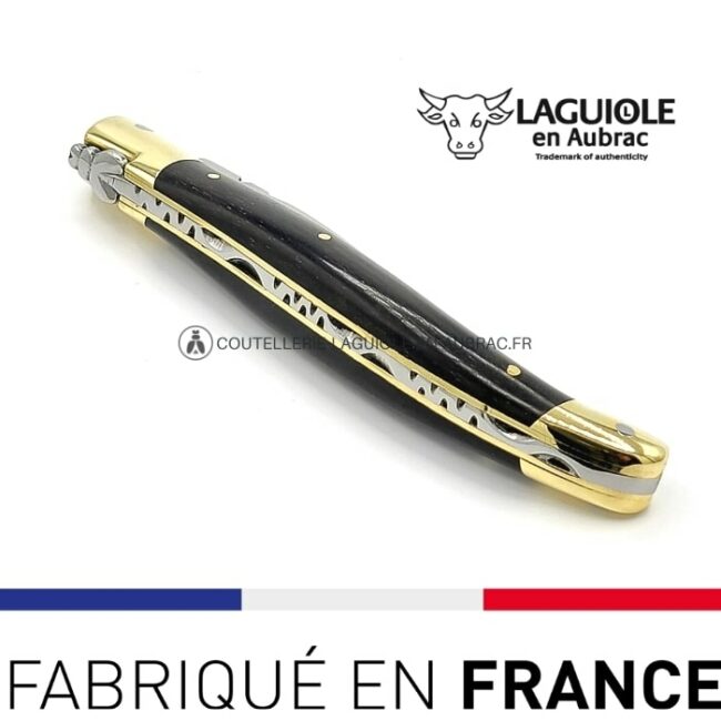 couteau laguiole manche en bois ébène noir mitres laiton
