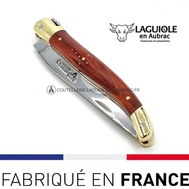 couteau laguiole pliant manche red heart 2 mitres laiton