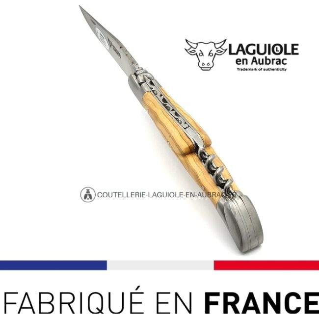 couteau laguiole tire bouchon 12cm manche olivier