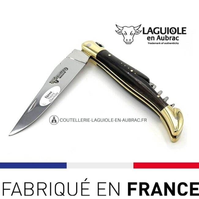 couteau laguiole tire bouchon ébène mitres laiton