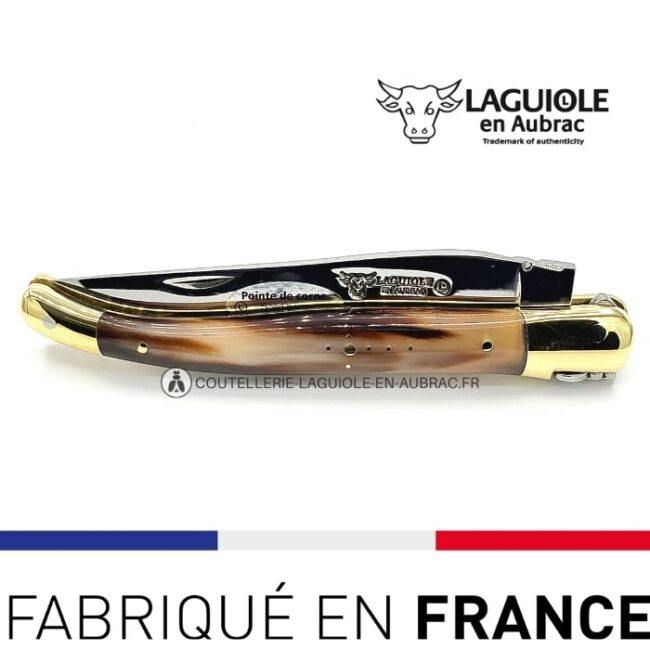 couteau pliant laguiole en pointe de corne mitres laiton
