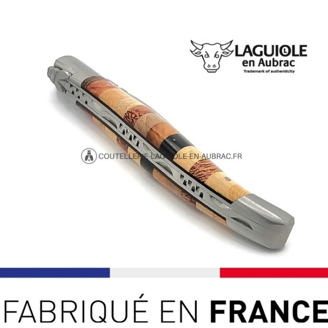 couteau pliant laguiole manche marqueterie woodstock satin