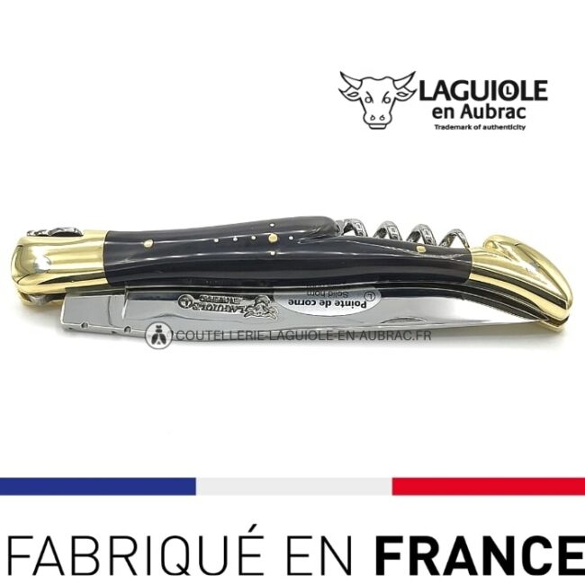 couteau tire bouchon laguiole pointe de corne laiton