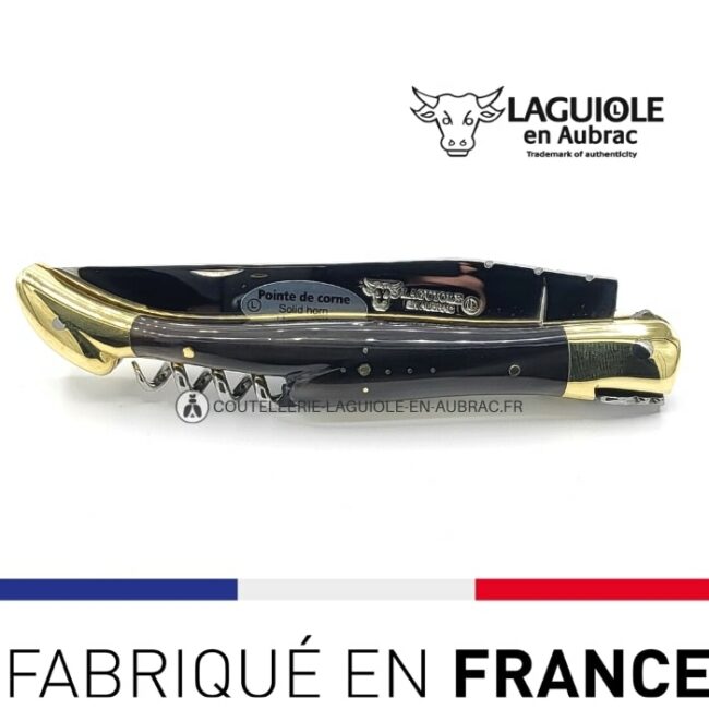 couteau tire bouchon laguiole pointe de corne mitres laiton