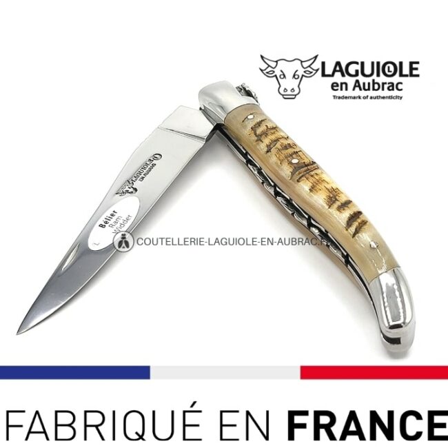 laguiole double platines 12cm manche croute de bélier