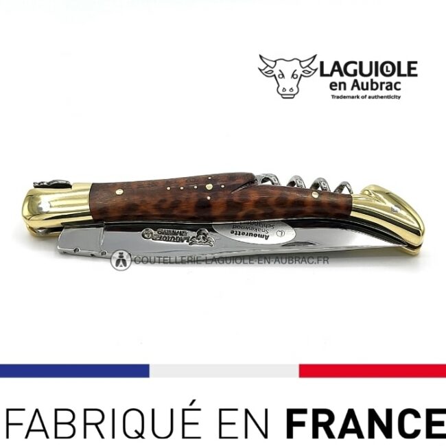 laguiole pliant avec tire bouchon amourette mitres laiton