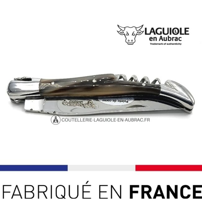 laguiole pliant avec tire bouchon manche pointe de corne
