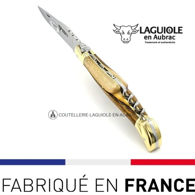 laguiole pliant avec tire bouchon pistachier laiton