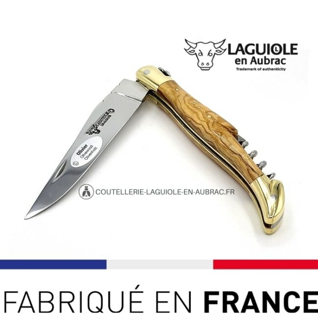 laguiole pliant tire bouchon manche bois olivier laiton