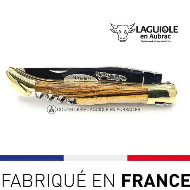 laguiole tire bouchon manche bois pistachier laiton