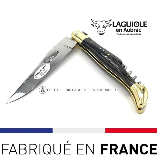laguiole tire bouchon pointe de corne 12cm laiton