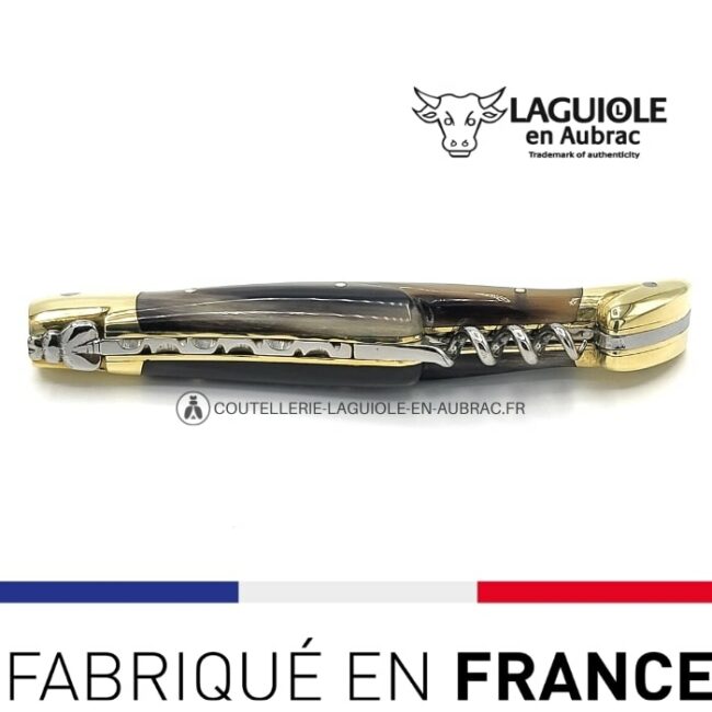 tire bouchon laguiole en aubrac manche pointe de corne mitres laiton