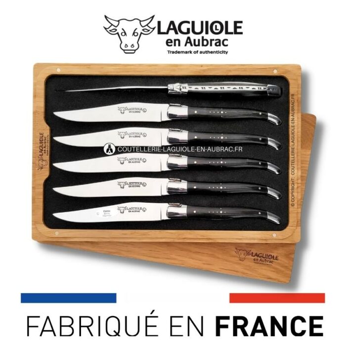 6 couteaux de table laguiole en bois d'ébène