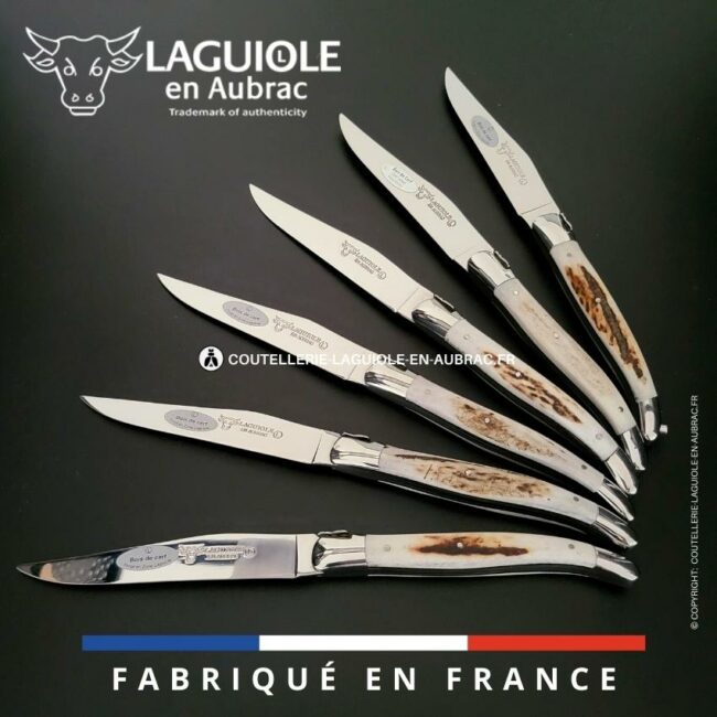6 couteaux de table laguiole en bois de cerf