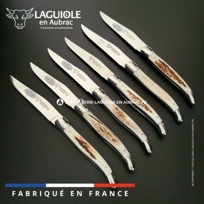 6 couteaux de table laguiole en bois de cerf