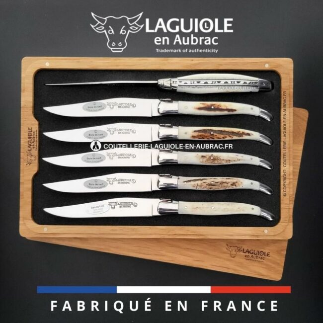 6 couteaux de table laguiole en bois de cerf
