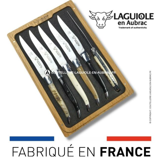 6 couteaux de table laguiole en cornes mixtes