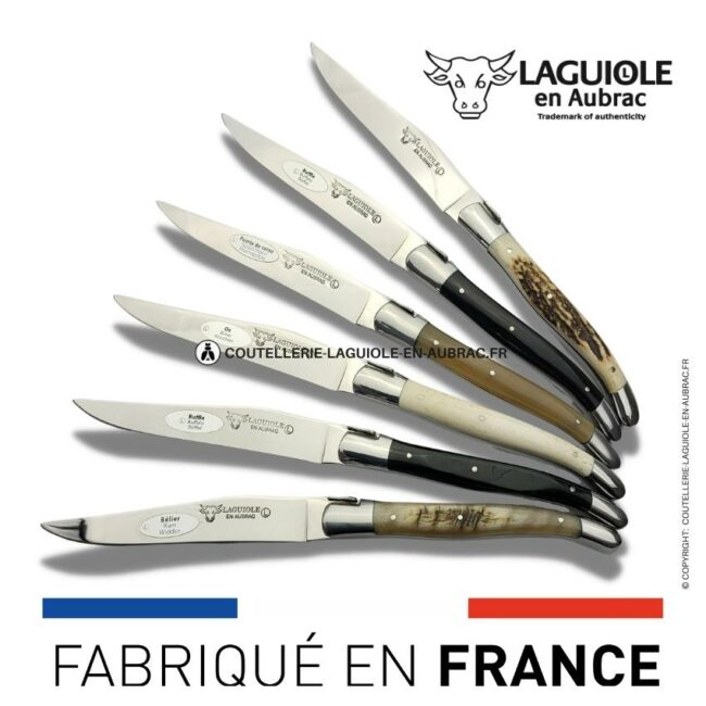 6 couteaux de table laguiole en cornes mixtes