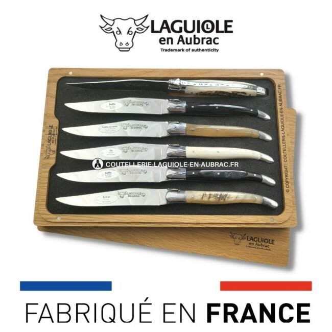 6 couteaux de table laguiole en cornes mixtes
