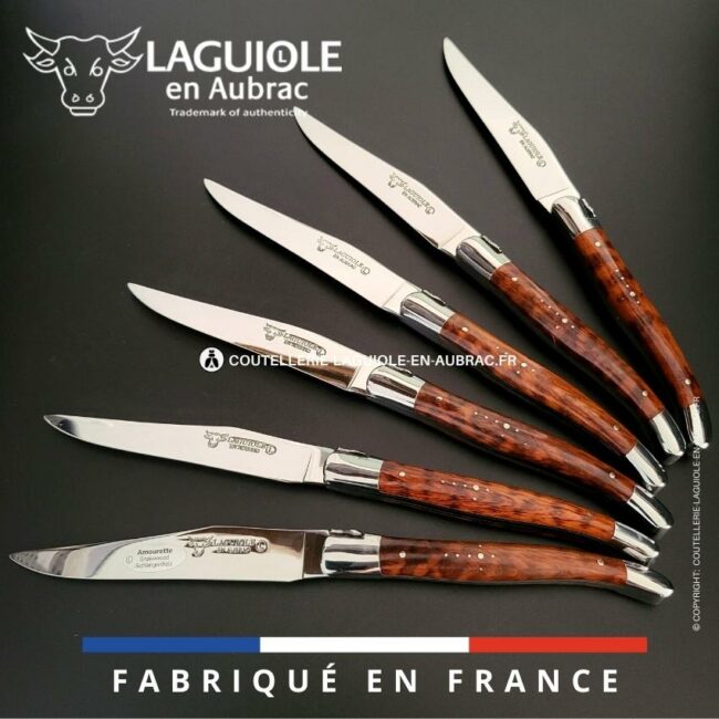 6 couteaux de table laguiole en bois d'amourette