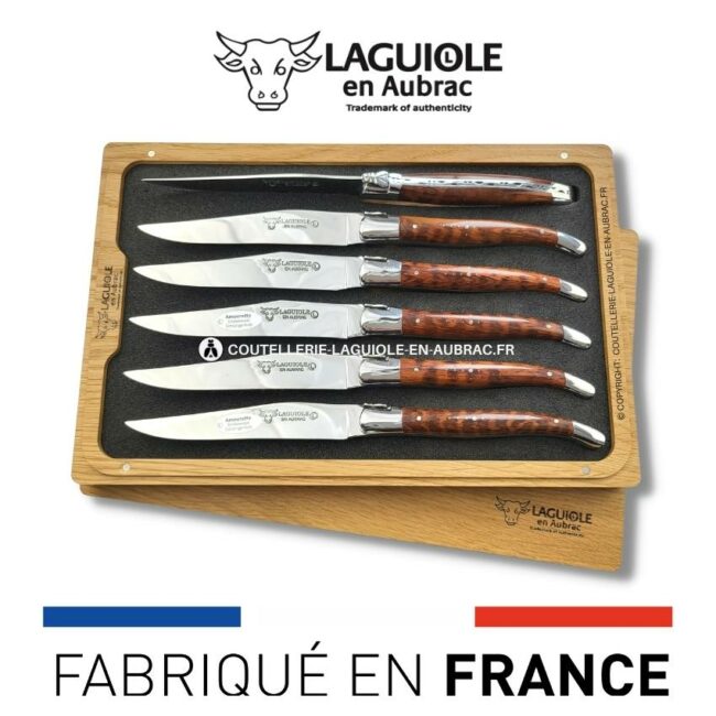 6 couteaux de table laguiole en bois d'amourette