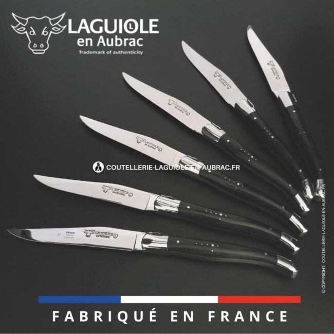 6 couteaux de table laguiole en bois d'ébène