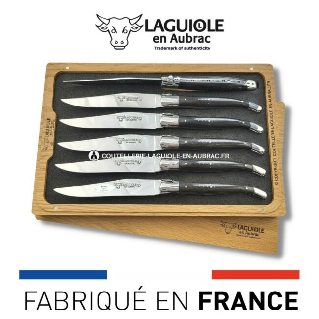 6 couteaux de table laguiole en bois d'ébène