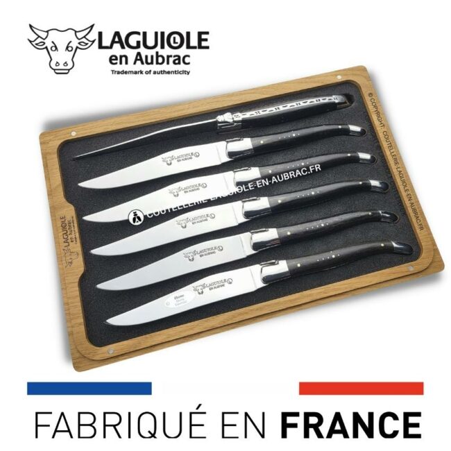6 couteaux de table laguiole en bois d'ébène