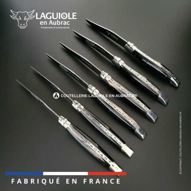 6 couteaux de table laguiole en corne de buffle