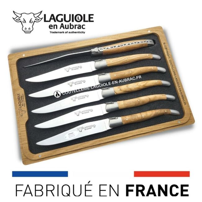 6 couteaux de table laguiole en bois d'olivier