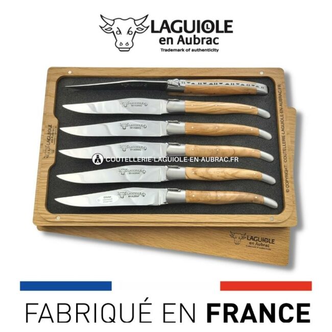 6 couteaux de table laguiole en bois d'olivier