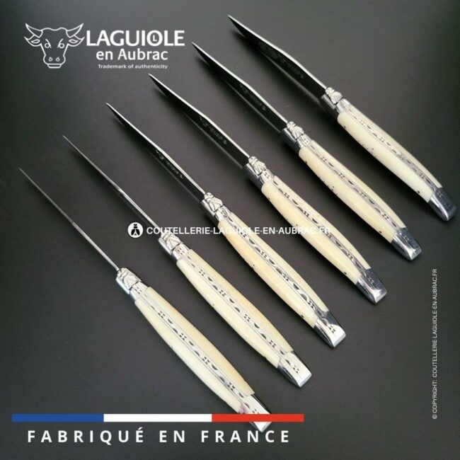 6 couteaux de table laguiole en bois de os de bœuf