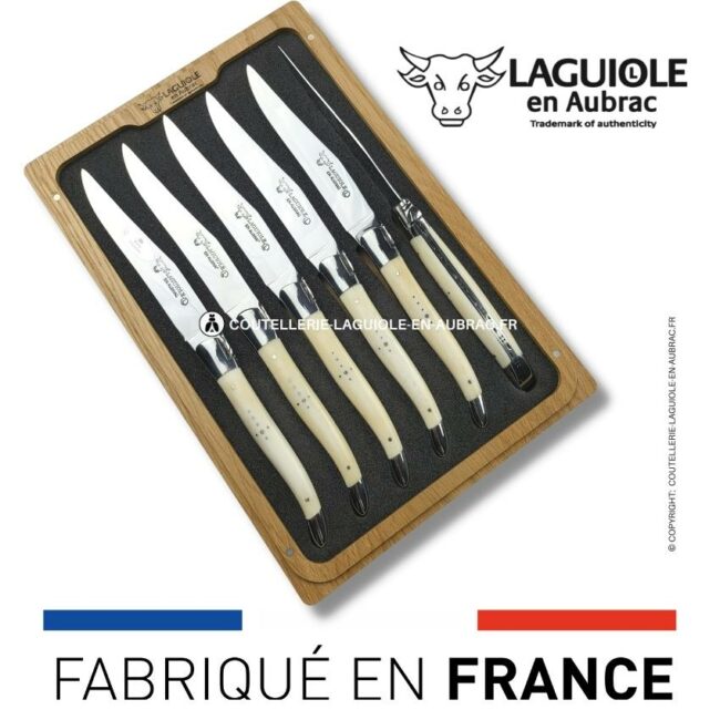 6 couteaux de table laguiole en bois de os de bœuf