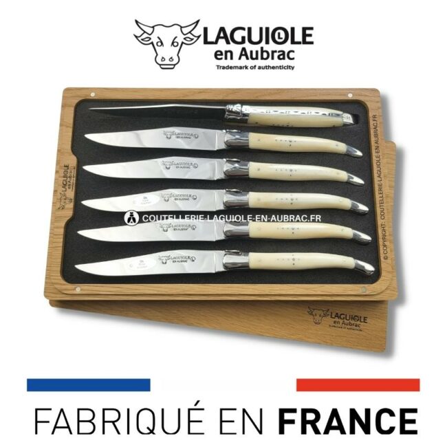 6 couteaux de table laguiole en bois de os de bœuf