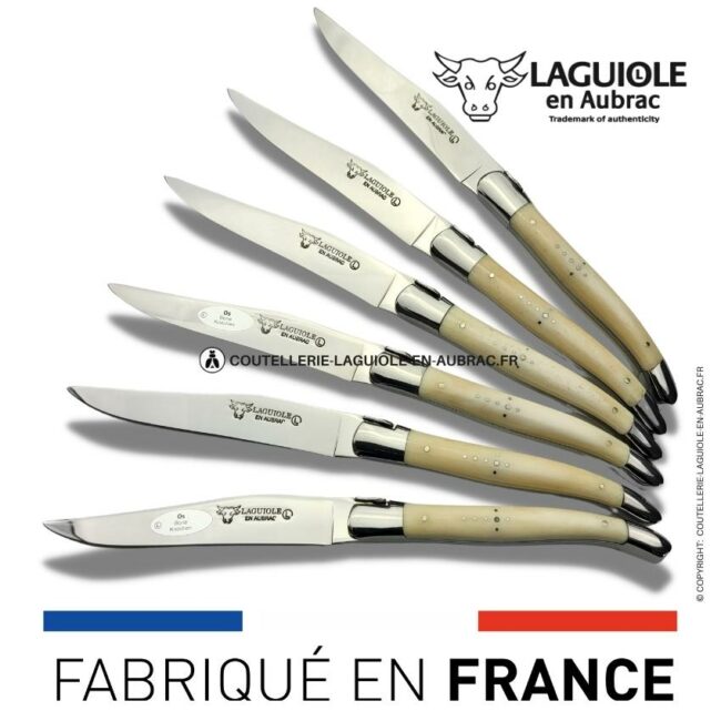 6 couteaux de table laguiole en bois de os de bœuf