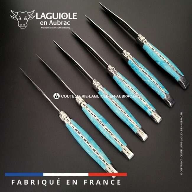 6 couteaux de table laguiole en pierre de larimar