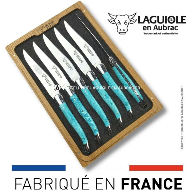 6 couteaux de table laguiole en pierre de larimar