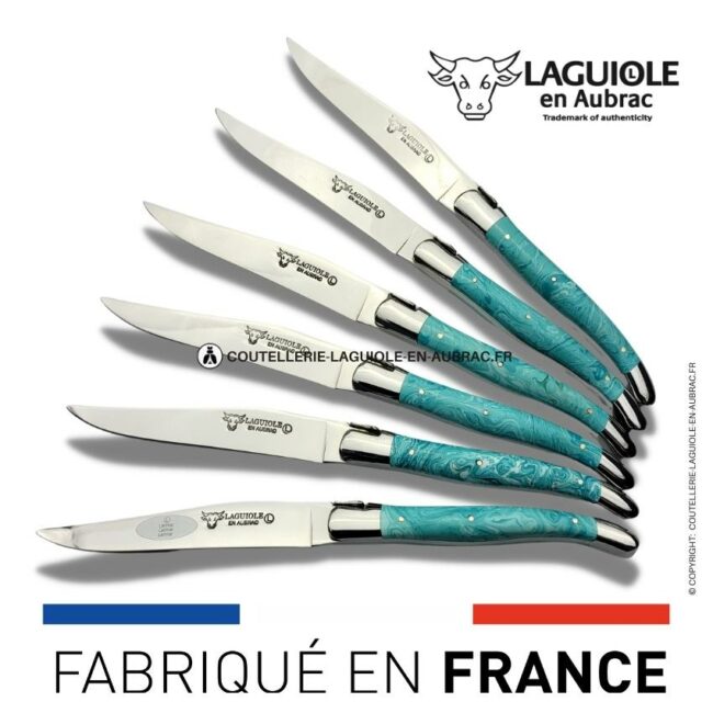 6 couteaux de table laguiole en pierre de larimar