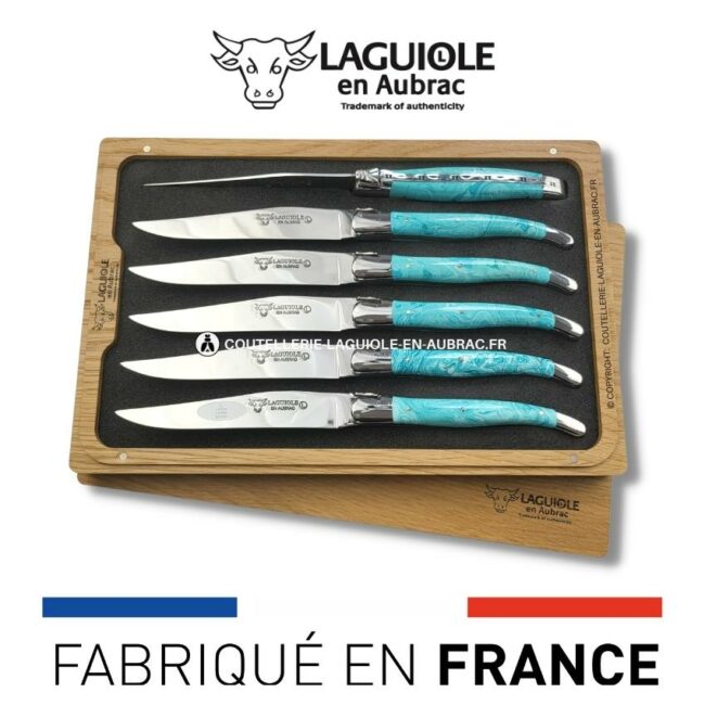 6 couteaux de table laguiole en pierre de larimar