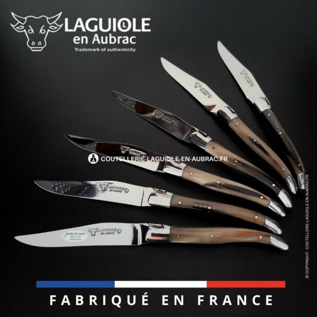6 couteaux de table laguiole en pointe de corne