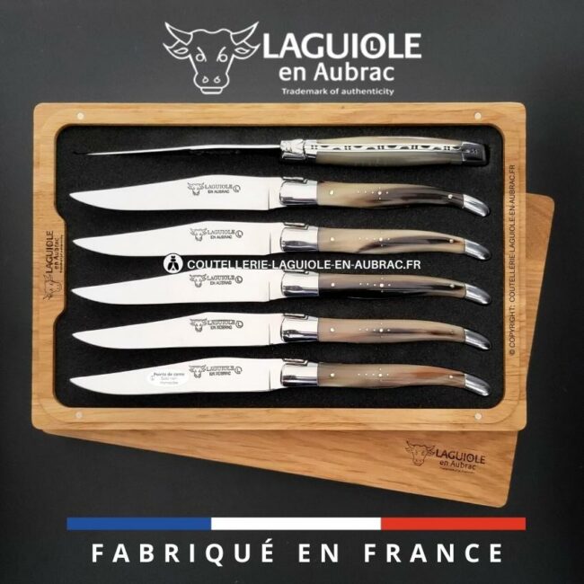 6 couteaux de table laguiole en pointe de corne