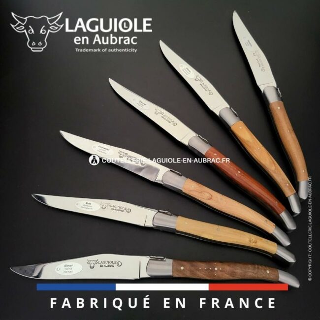 6 couteaux de table laguiole en 6 bois de france