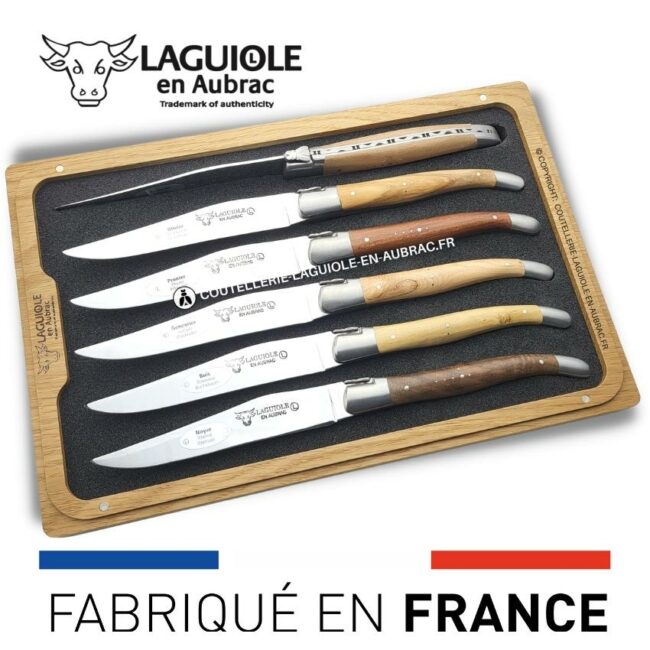 6 couteaux de table laguiole en 6 bois de france